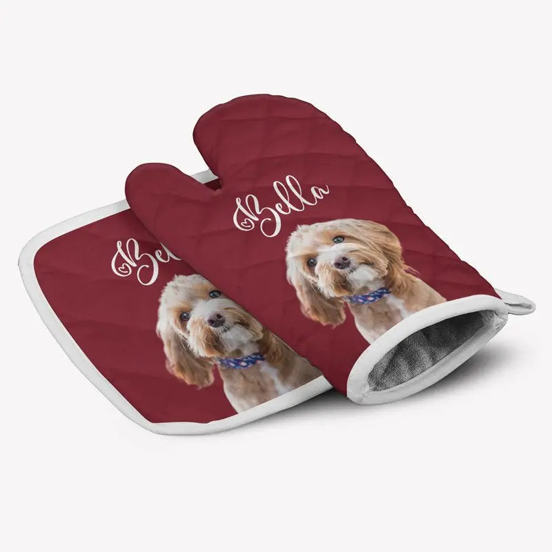 Pet Lovers - Custom Photo And Name Oven Mitt - Personalized Oven Mitts, Pot Holder