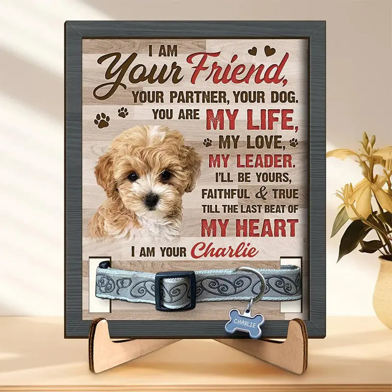 Pet Lovers- Custom Photo Friendship Survives Death - Personalized Custom Pet Loss Sign, Collar Frame With Stand (VT) Acrylic Plaque The Next Custom Gift