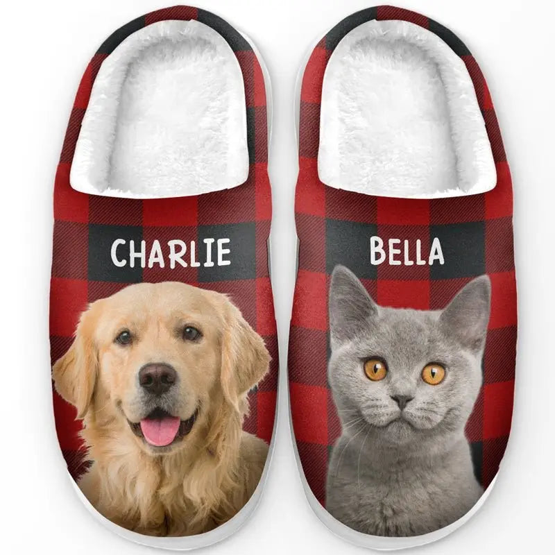 Pet Lovers -Custom Photo Happiness Is A Warm Puppy - Personalized Fluffy Slippers Fluffy Slippers The Next Custom Gift