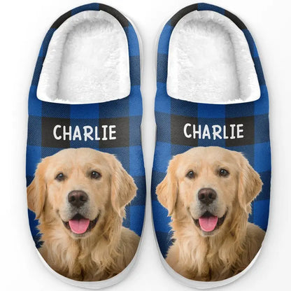 Pet Lovers -Custom Photo Happiness Is A Warm Puppy - Personalized Fluffy Slippers Fluffy Slippers The Next Custom Gift