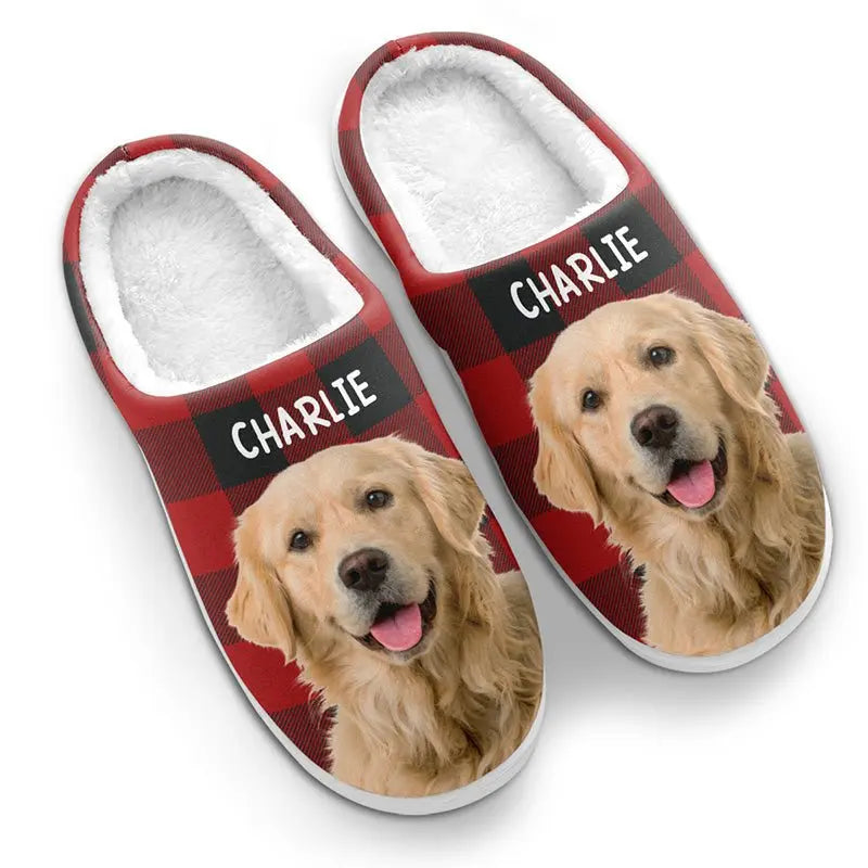 Pet Lovers -Custom Photo Happiness Is A Warm Puppy - Personalized Fluffy Slippers Fluffy Slippers The Next Custom Gift