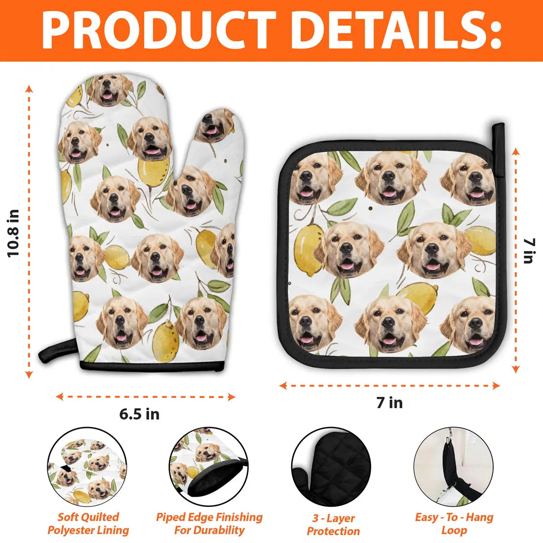 Pet Lovers- Custom Photo Pet Face - Personalized Photo Oven Mitts, Pot Holder The Next Custom Gift