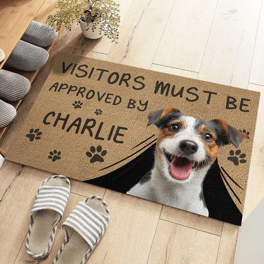 Pet Lovers - Custom Photo Visitors Must Be Approved By This Dog - Personalized Doormat