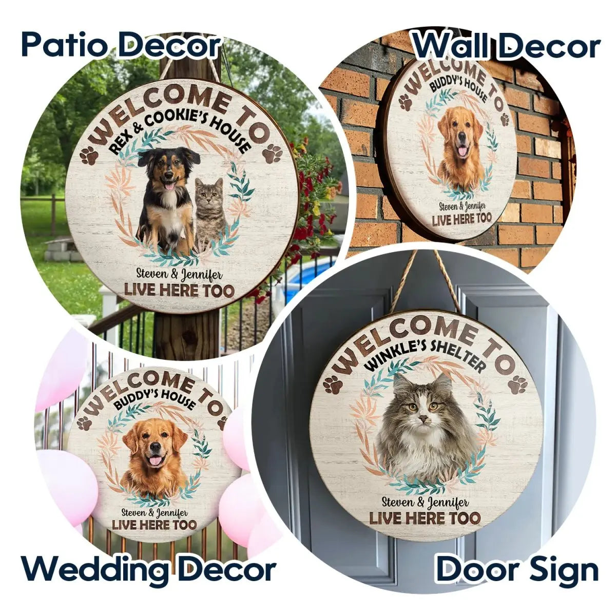 Pet Lovers - Custom Photo Welcome To My House - Personalized Wood Circle Sign ornament The Next Custom Gift