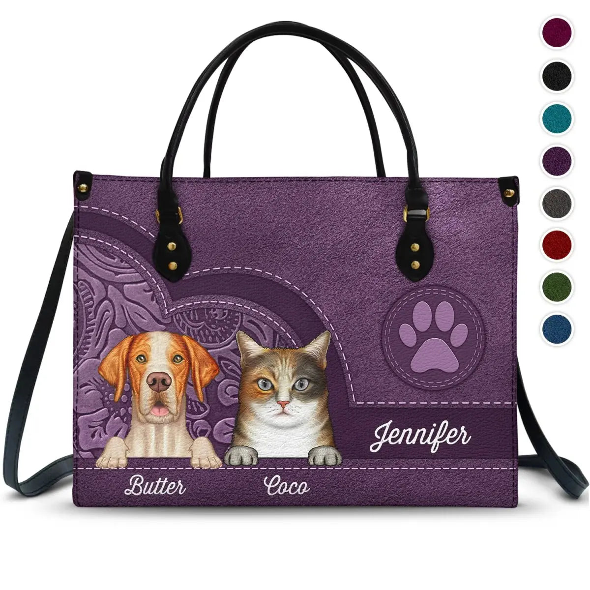 Pet Lovers - Cute Dogs And Cats Aesthetic Pattern - Personalized Leather Bag (AQ) Leather Handbag The Next Custom Gift