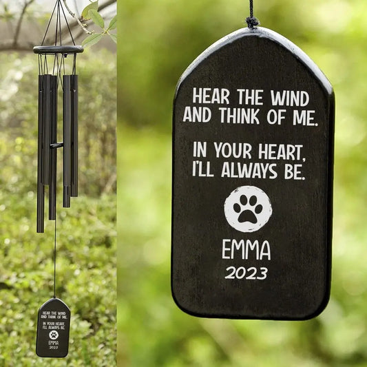 Pet Lovers - Hear The Wind And Think Of Me Dog Cat Memorial - Personalized Wind Chimes Wind Chimes The Next Custom Gift