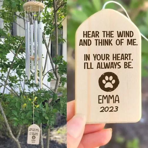 Pet Lovers - Hear The Wind And Think Of Me Dog Cat Memorial - Personalized Wind Chimes Wind Chimes The Next Custom Gift