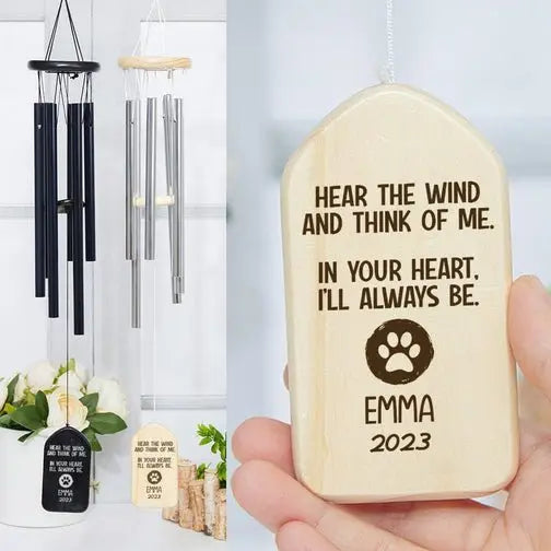 Pet Lovers - Hear The Wind And Think Of Me Dog Cat Memorial - Personalized Wind Chimes Wind Chimes The Next Custom Gift