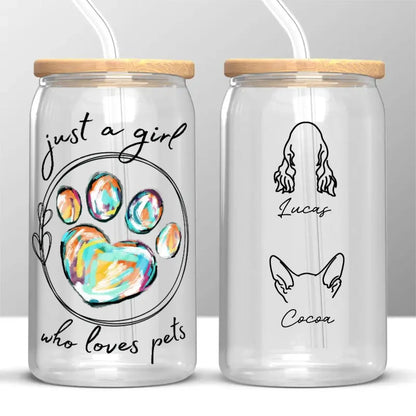 Pet Lovers - Just A Girl Who Loves Pets - Personalized Clear Glass Can Glass Can The Next Custom Gift