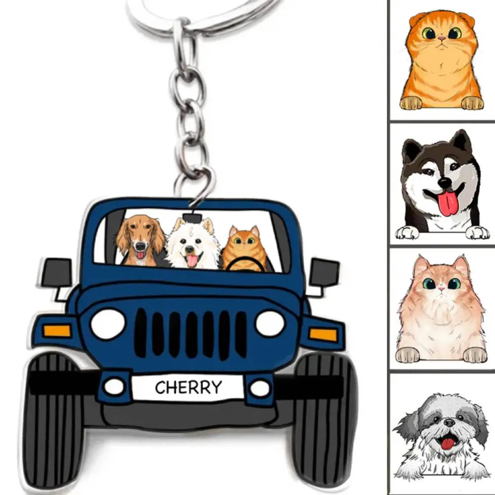 Pet Lovers - Off Road Dog Cats Keychain Double Sided Design - Personalized Acrylic Keychain (VT)