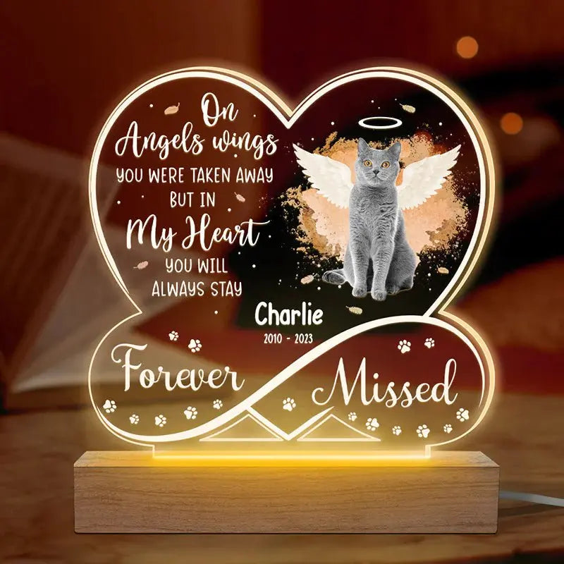 Pet Lovers - On Angels Wings You Were Taken Away But In My Heart You Will Always Stay Forever Missed - Personalized Shaped 3D LED Light Acrylic (HJ)  The Next Custom Gift