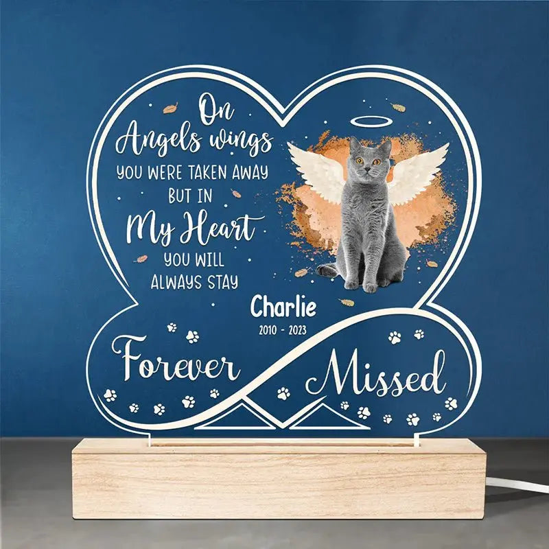 Pet Lovers - On Angels Wings You Were Taken Away But In My Heart You Will Always Stay Forever Missed - Personalized Shaped 3D LED Light Acrylic (HJ)  The Next Custom Gift