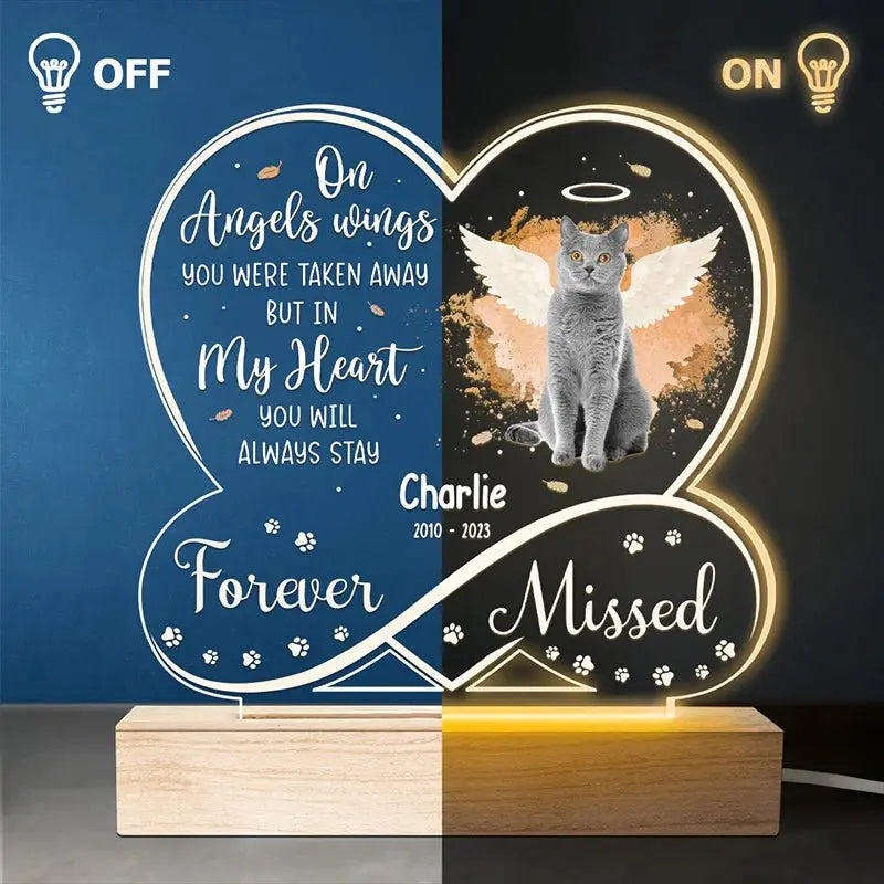 Pet Lovers - On Angels Wings You Were Taken Away But In My Heart You Will Always Stay Forever Missed - Personalized Shaped 3D LED Light Acrylic (HJ)  The Next Custom Gift