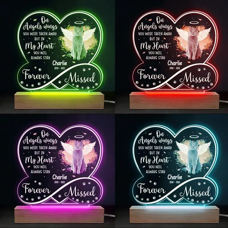 Pet Lovers - On Angels Wings You Were Taken Away But In My Heart You Will Always Stay Forever Missed - Personalized Shaped 3D LED Light Acrylic (HJ)  The Next Custom Gift