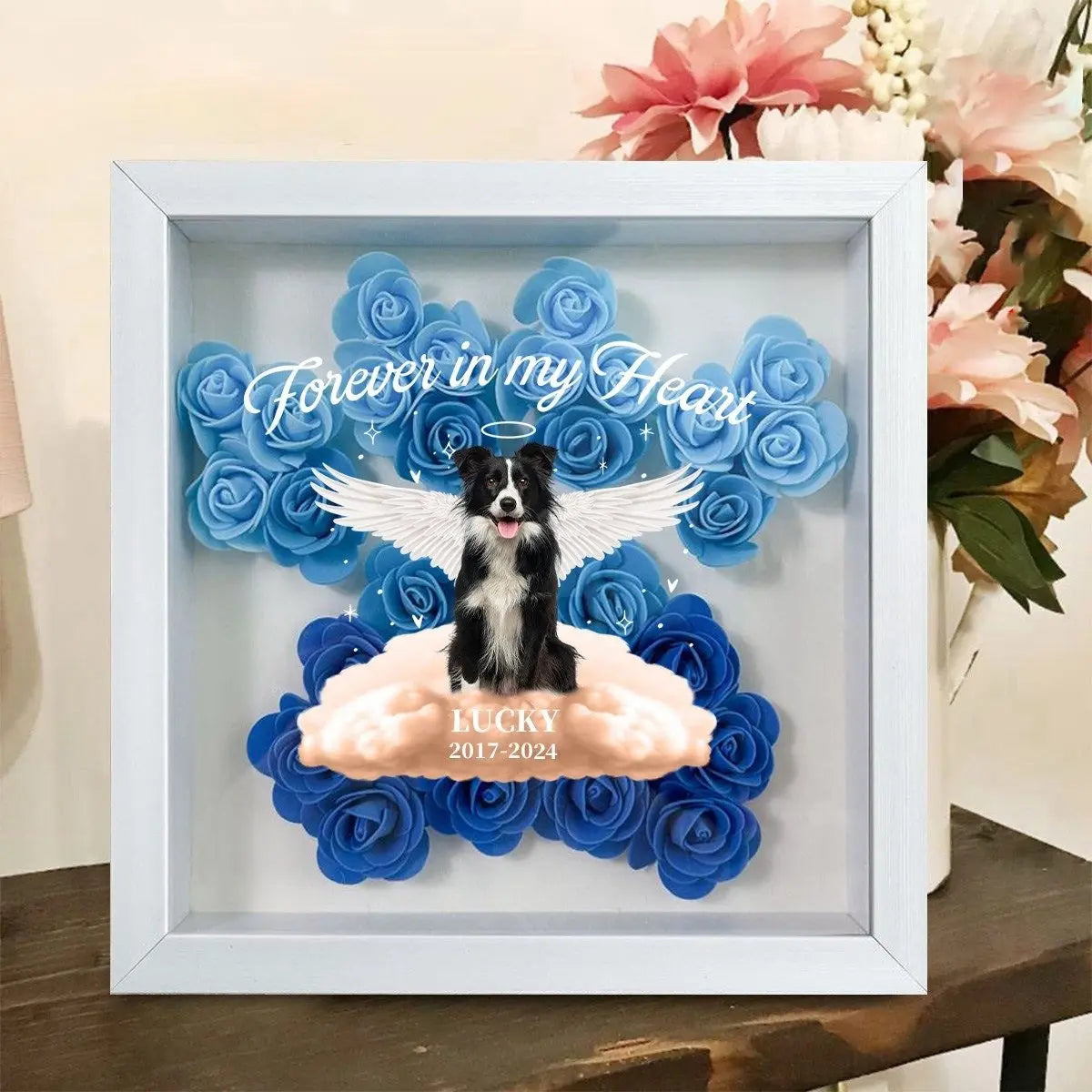 Pet Lovers - Pet Loss Paw Print  - Personalized Flower Shadow Box Personalized Flower Shadow Box The Next Custom Gift