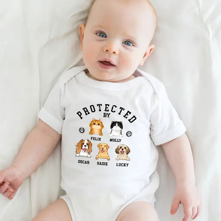 Pet Lovers - Protected By Pets - Personalized Baby Onesie Baby Onesie The Next Custom Gift