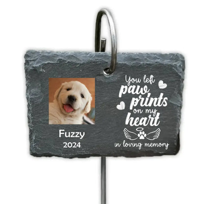 Pet Lovers - You Left Pawprints On My Hearts - Personalized Pet Memorial Garden Slate With Hook (HJ) Slate & Hook The Next Custom Gift