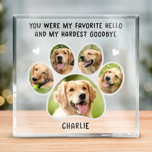 Pet Lovers - You Were My Favorite Hello And My Hardest Goodbye - Personalized Custom Square Shaped Acrylic Plaque - The Next Custom Gift  Plaque