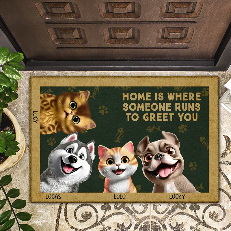 Pet Lovers Where Someone Runs To Greet You - Personalized Doormat