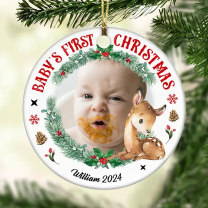 Photo Deer Baby's First Christmas Circle Ornament ornament The Next Custom Gift