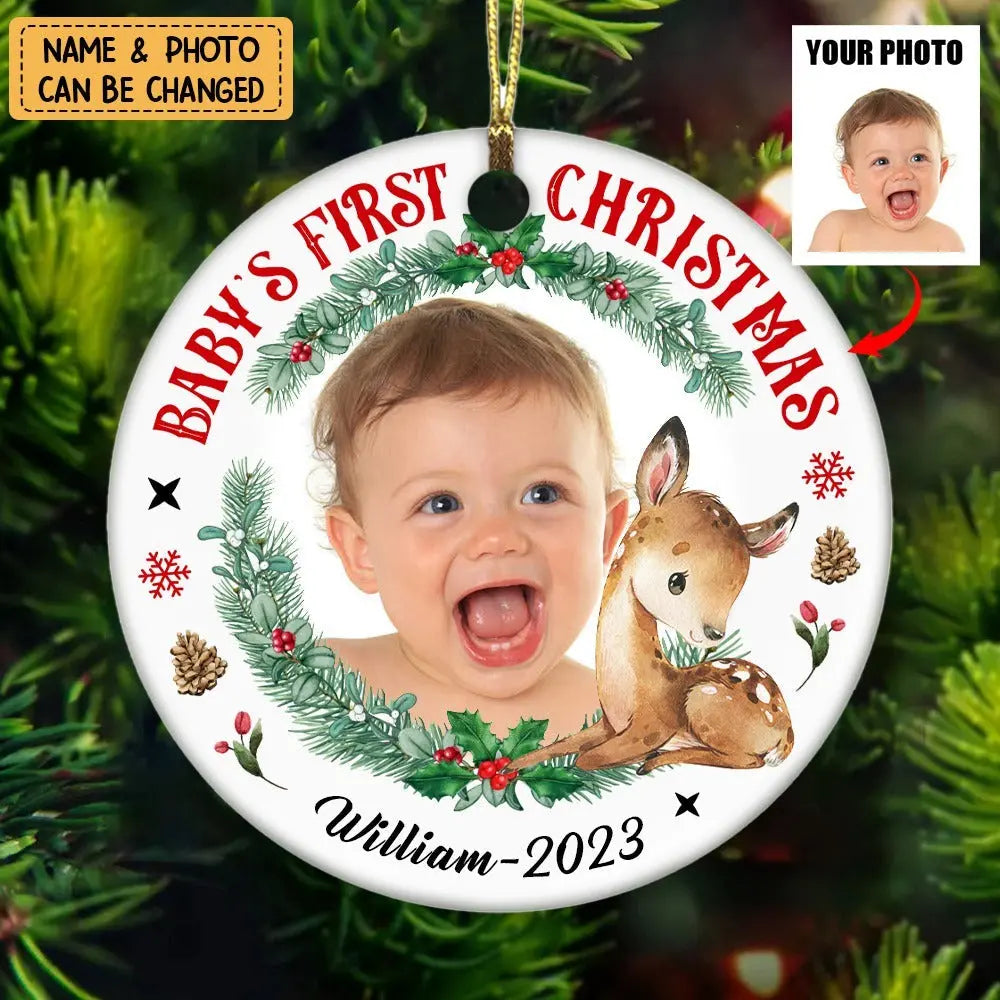 Photo Deer Baby's First Christmas Circle Ornament ornament The Next Custom Gift