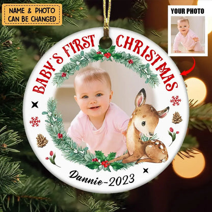 Photo Deer Baby's First Christmas Circle Ornament ornament The Next Custom Gift