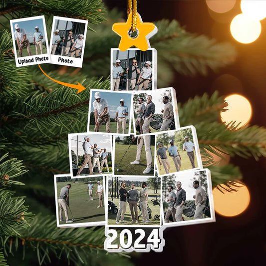 Photo Golfing Christmas Tree - Personalized Acrylic Photo Ornament