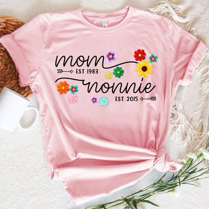 Mom Grandma Est Flower Color With Grandkids Mothers Day Gift Th T-Shirt