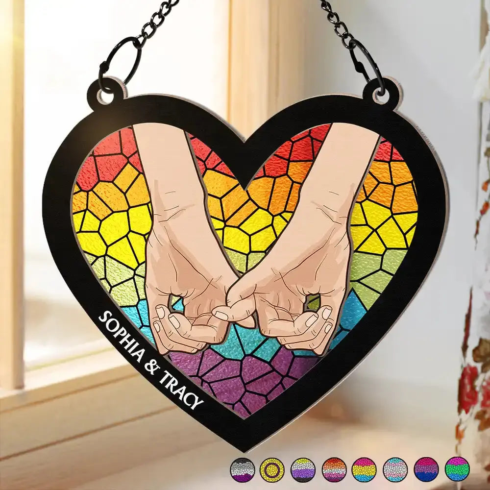 Pinky Promise Pride Couple - Personalized Window Hanging Suncatcher Ornament Hanging Suncatcher Ornament The Next Custom Gift