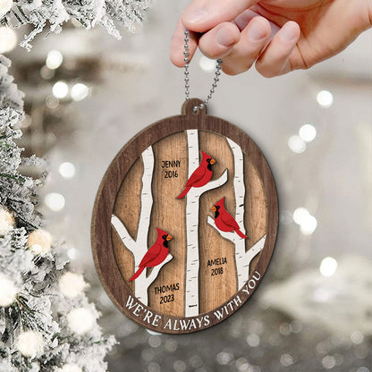 Cardinals Birch Tree Christmas Memorial Personalized 2-Layer Wooden Ornament, Sympathy Gift, Memorial Gift