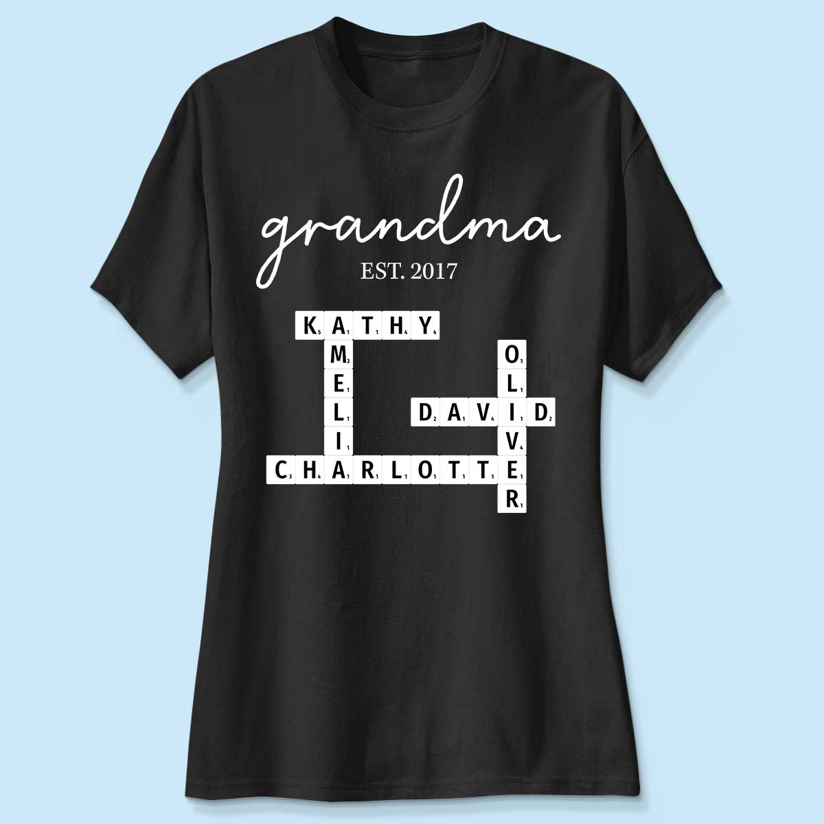 Grandma Est Date Crossword Puzzle Grandkids Name Personalized Shirt