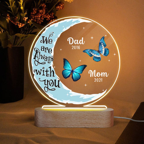 Moon Butterflies Angel Among Us Memorial Personalized Circle Acrylic Plaque With LED Lamp - Remembrance Keepsake