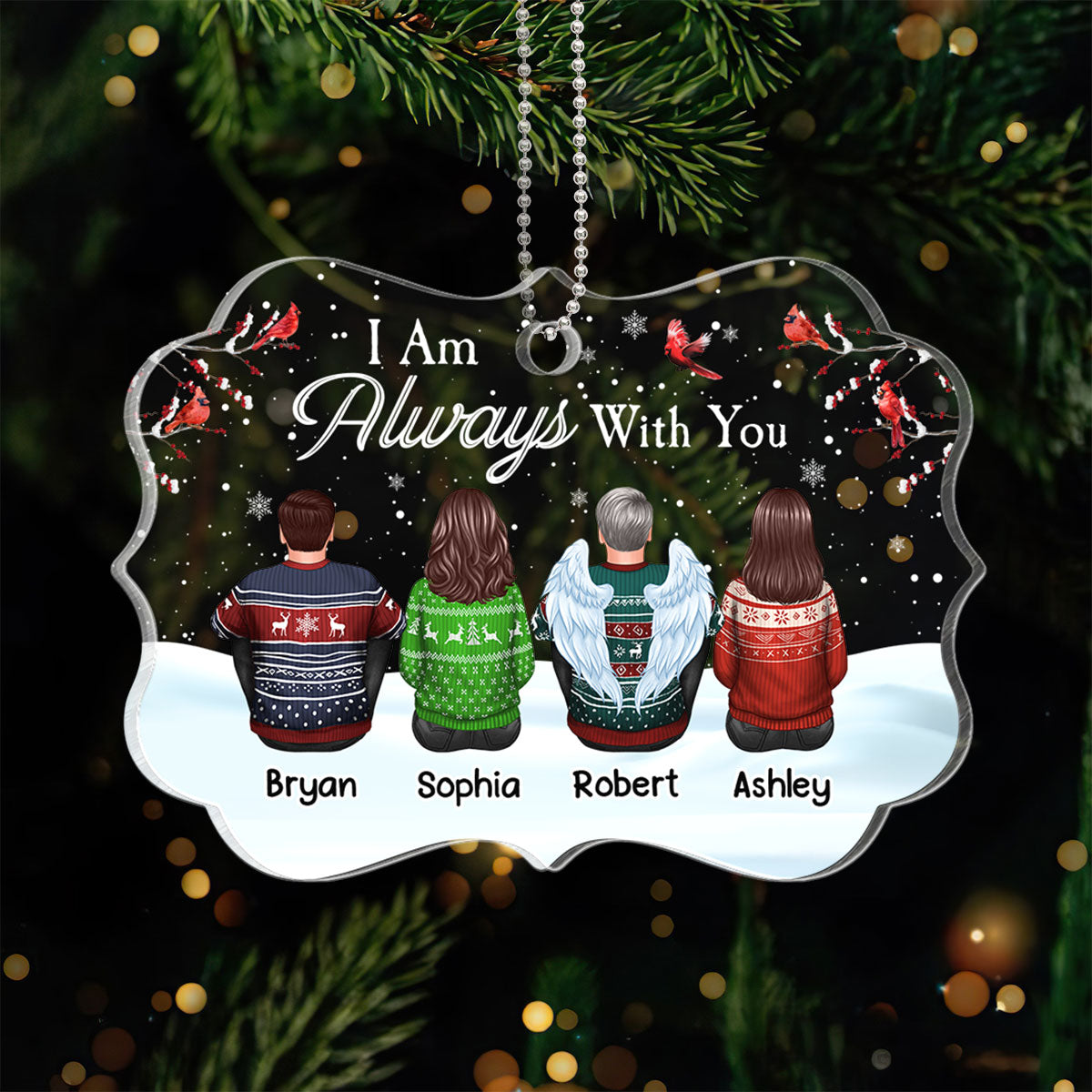 Family Memorial In Snow Cardinals Personalized Acrylic Ornament