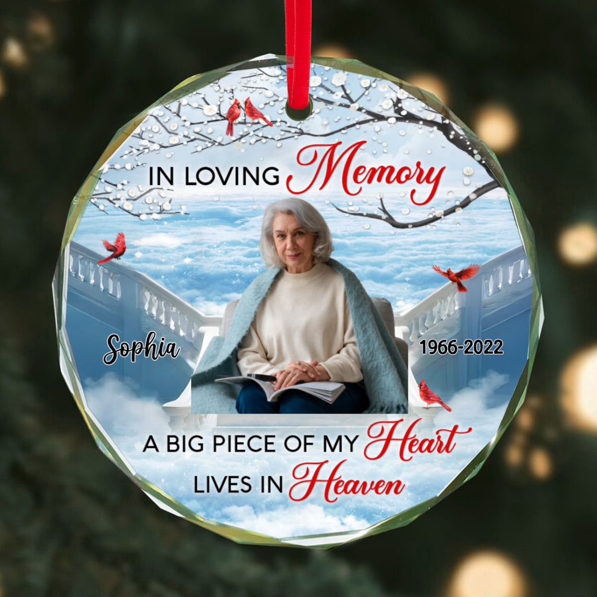 In Loving Memory Memorial Keepsake Blossom Tree Heaven Personalized Glass Ornament
