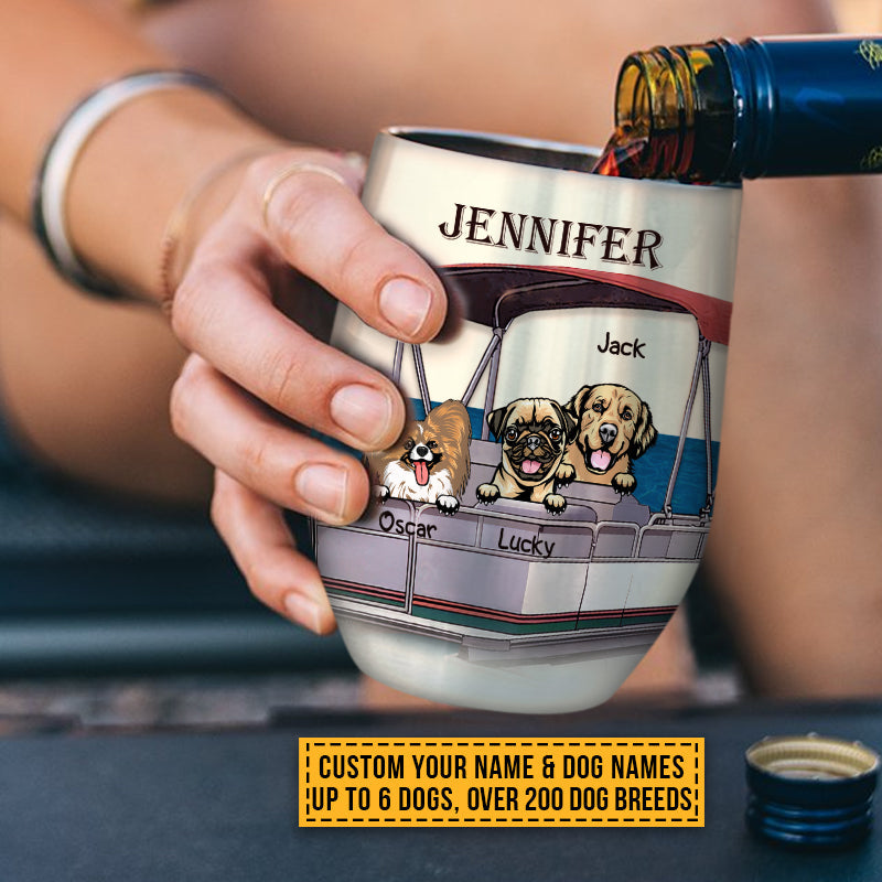Pontoon Boat, Dog, Puppy, Lake, River, Kinda Busy Being Pontoon Queen Custom Wine Tumbler