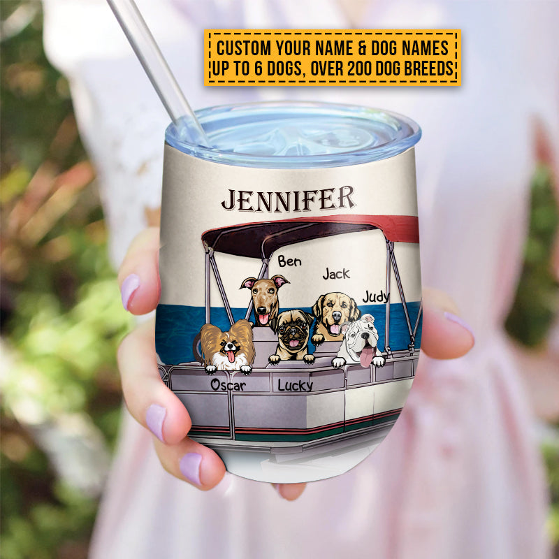 Pontoon Boat, Dog, Puppy, Lake, River, Kinda Busy Being Pontoon Queen Custom Wine Tumbler