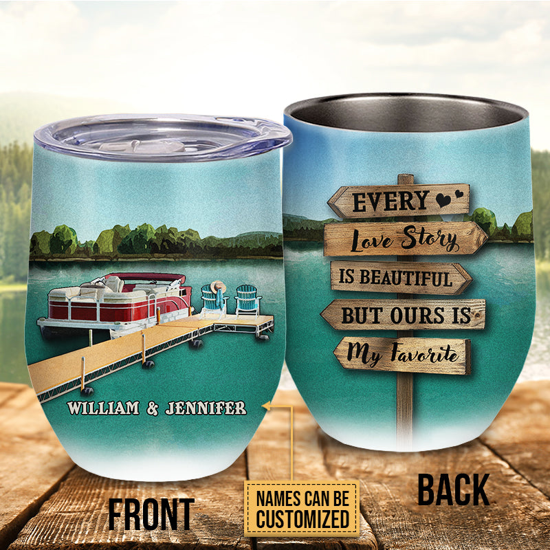 Pontoon Couple Ours Is My Favorite Custom Wine Tumbler, Pontoon Couple Gift