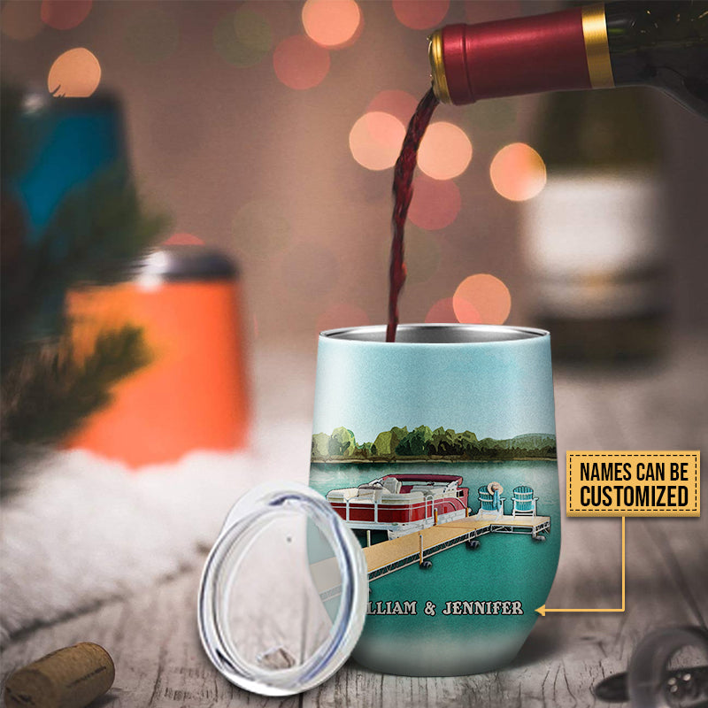 Pontoon Couple Ours Is My Favorite Custom Wine Tumbler, Pontoon Couple Gift