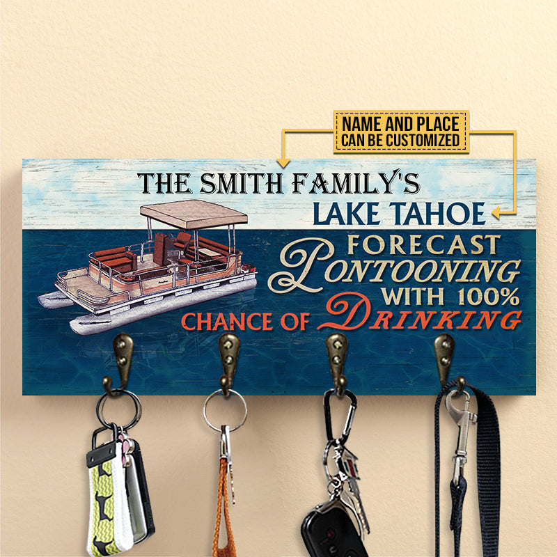 Pontoon Family Lake River Forecast Drinking Personalized Custom Wood Key Holder