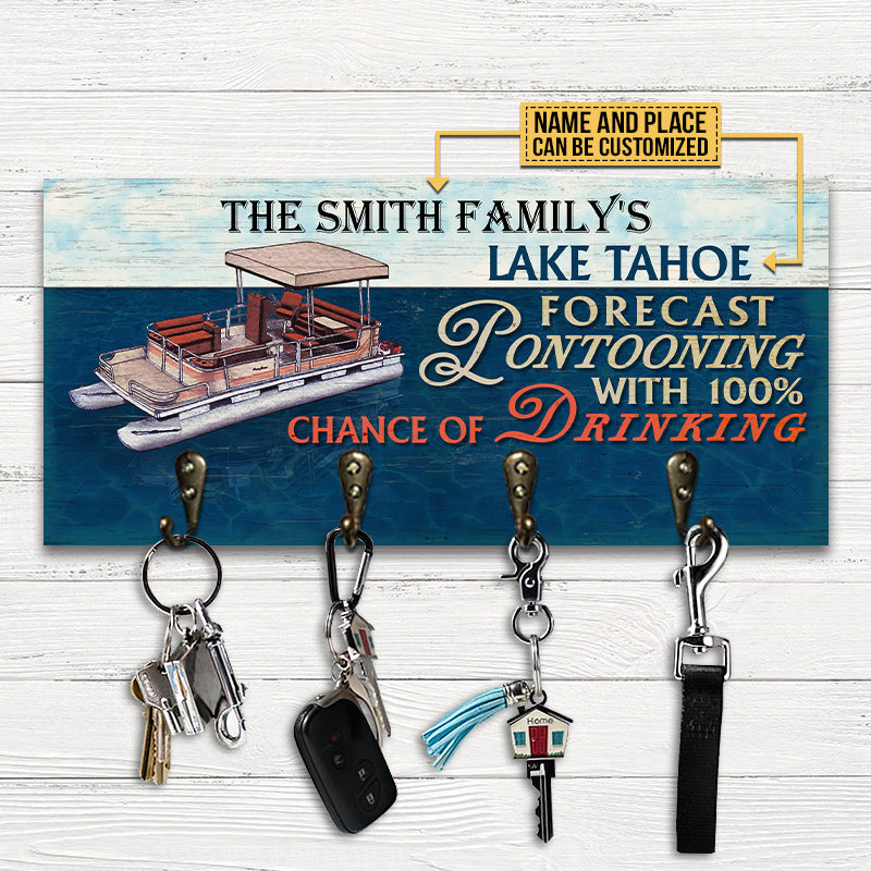 Pontoon Family Lake River Forecast Drinking Personalized Custom Wood Key Holder