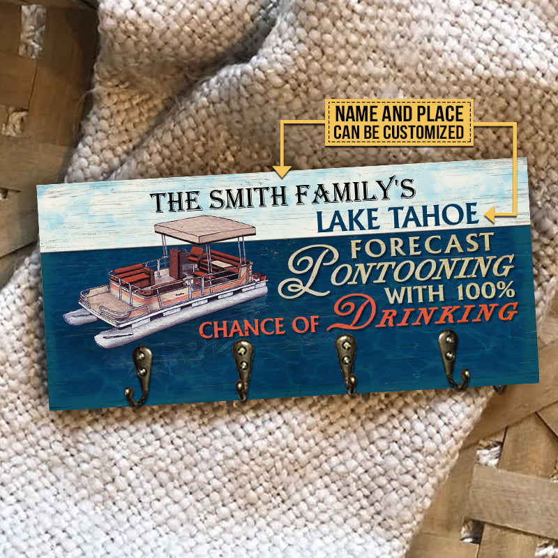Pontoon Family Lake River Forecast Drinking Personalized Custom Wood Key Holder