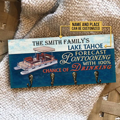 Pontoon Family Lake River Forecast Drinking Personalized Custom Wood Key Holder