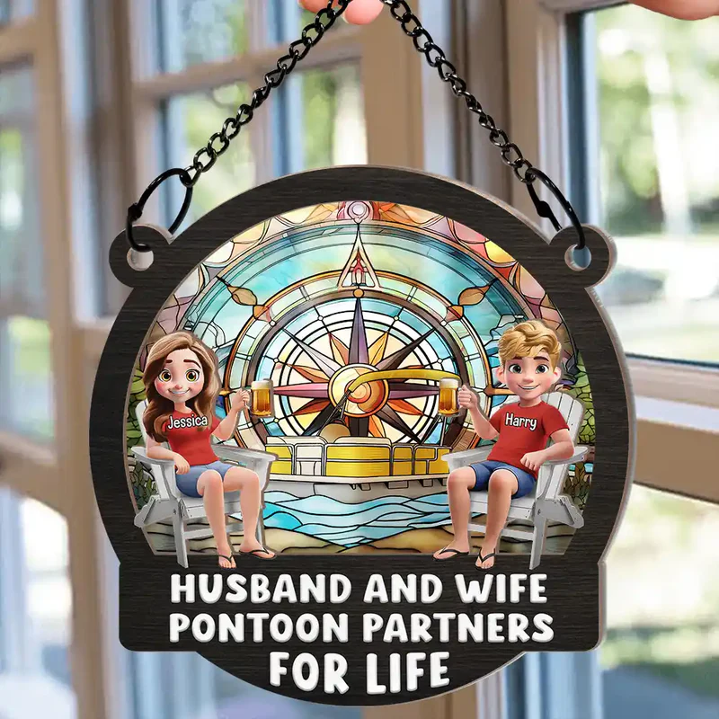 Pontoon Partners For Life - Personalized Window Hanging Suncatcher Ornament