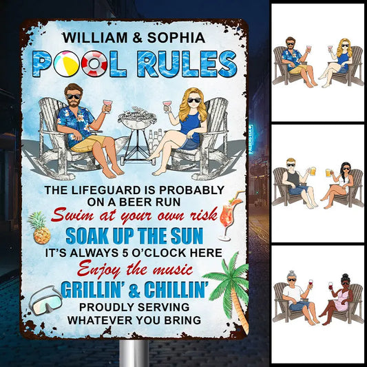 Pool Rules Enjoy The Music Grilling And Chilling Gift For Couples Personalized Custom Metal Sign Metal Sign The Next Custom Gift