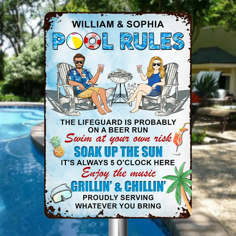 Pool Rules Enjoy The Music Grilling And Chilling Gift For Couples Personalized Custom Metal Sign Metal Sign The Next Custom Gift