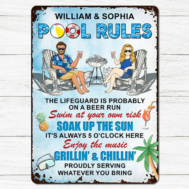 Pool Rules Enjoy The Music Grilling And Chilling Gift For Couples Personalized Custom Metal Sign Metal Sign The Next Custom Gift