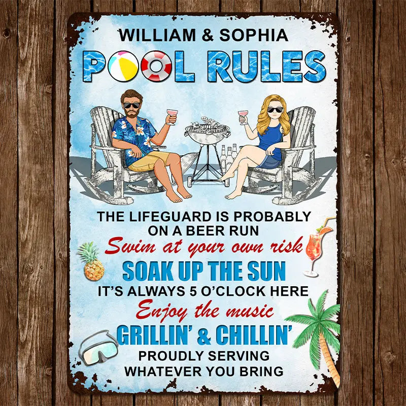 Pool Rules Enjoy The Music Grilling And Chilling Gift For Couples Personalized Custom Metal Sign Metal Sign The Next Custom Gift