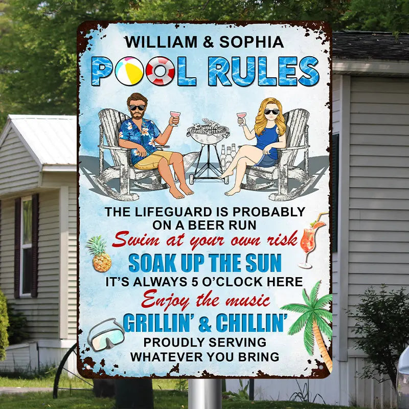 Pool Rules Enjoy The Music Grilling And Chilling Gift For Couples Personalized Custom Metal Sign Metal Sign The Next Custom Gift