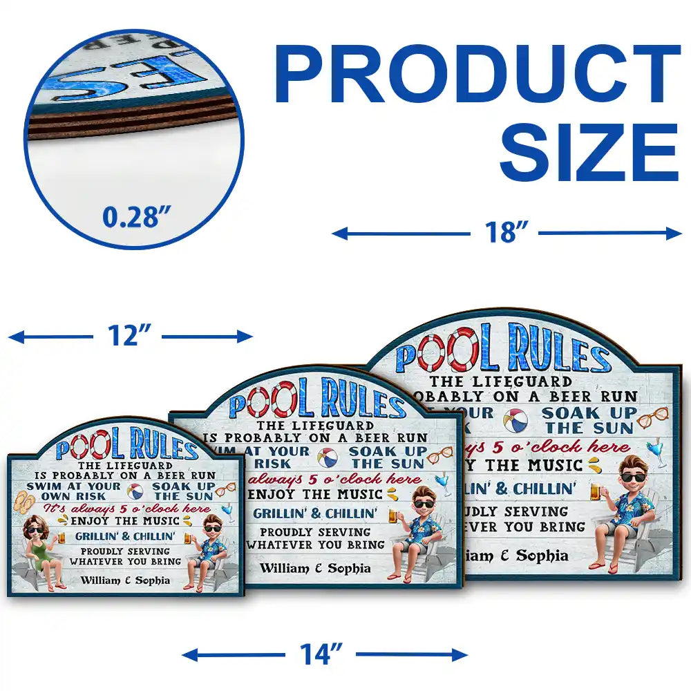 Pool Rules Swim At Your Own Risk - Personalized Custom Shaped Wood Sign