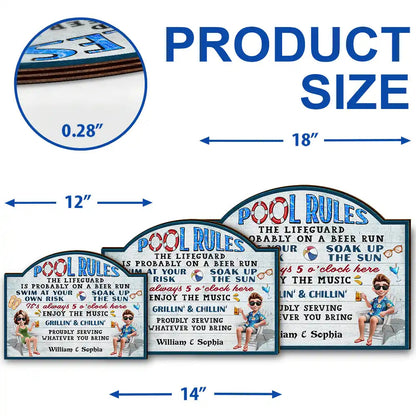 Pool Rules Swim At Your Own Risk - Personalized Custom Shaped Wood Sign